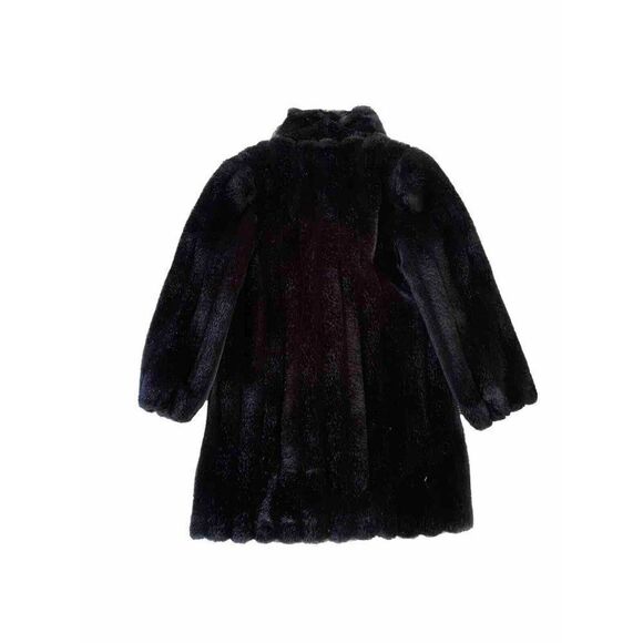 Vintage Womens Coat Faux Fur Mid Length Scalloped Edge Large Pocketed Black - Picture 8 of 10